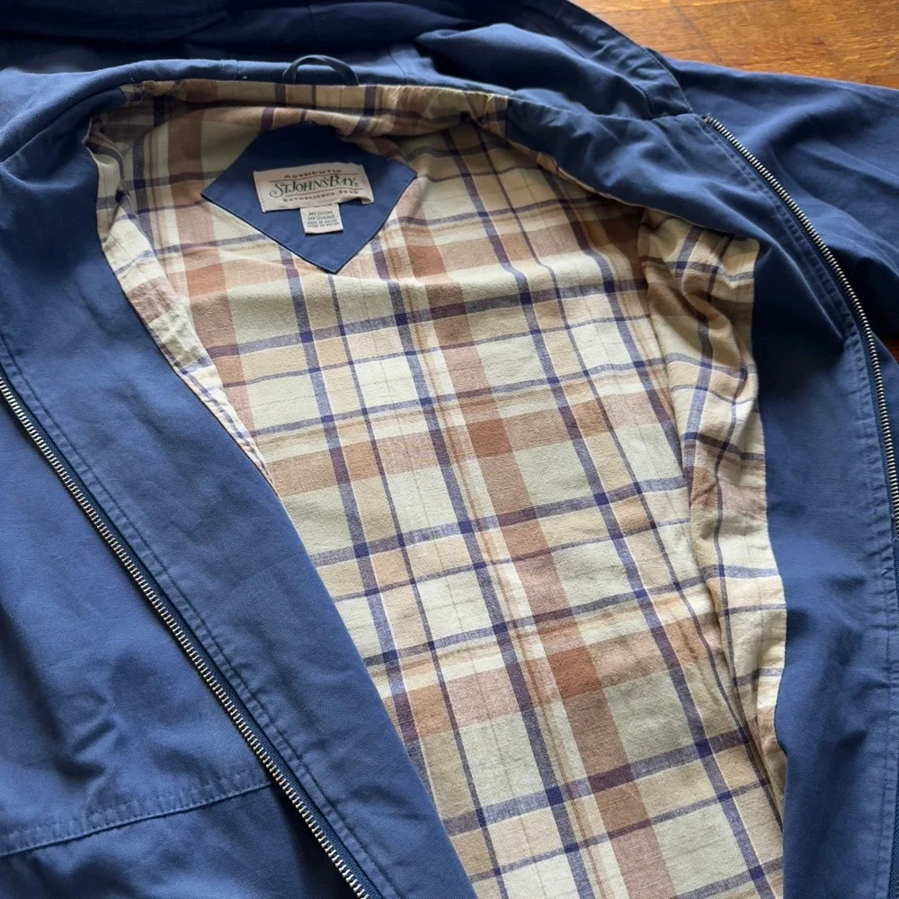 St. John's Bay Hooded Rain‎ Jacket Full Zip Lined Blue Coat Medium